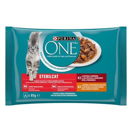 PURINA ONE® STERILCAT, minifileed kastmes kana ja roheliste ubade ning veise ja porgandiga, kiisueine