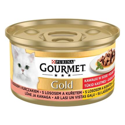 GOURMET® GOLD Tükid kiisueine kastmes lõhe ja kanaga 85g