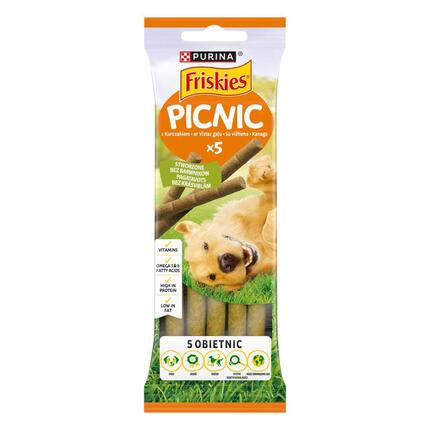 FRISKIES® PICNIC kanaga: maitsvad suure valgusisaldusega maiused, mida su koeral on igal ajal hea meel saada. 