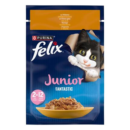 FELIX FANTASTIC JUNIOR täissööt kassipoegadele kanaga tarrendis 85g