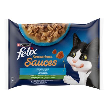 FELIX SENSATIONS täissööt täiskasvanud kassidele kalavalik kastmes  4x85g