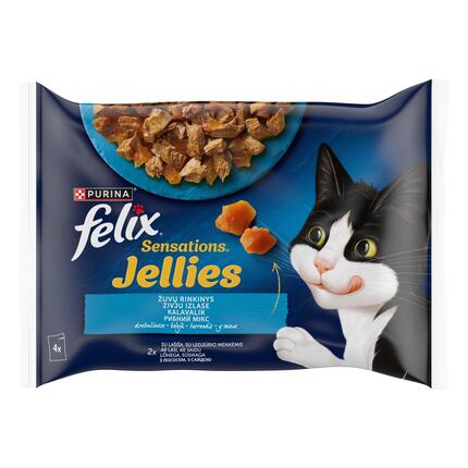 FELIX SENSATIONS täissööt täiskasvanud kassidele kalavalik tarrendis 4x85g