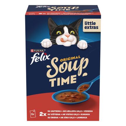 FELIX Soup Time Original täiendsööt täiskasvanud kassidele lihavalik 6x48g