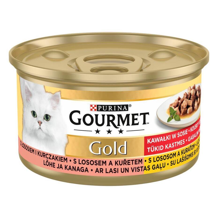 GOURMET™ GOLD Tükid kiisueine kastmes lõhe ja kanaga 85g