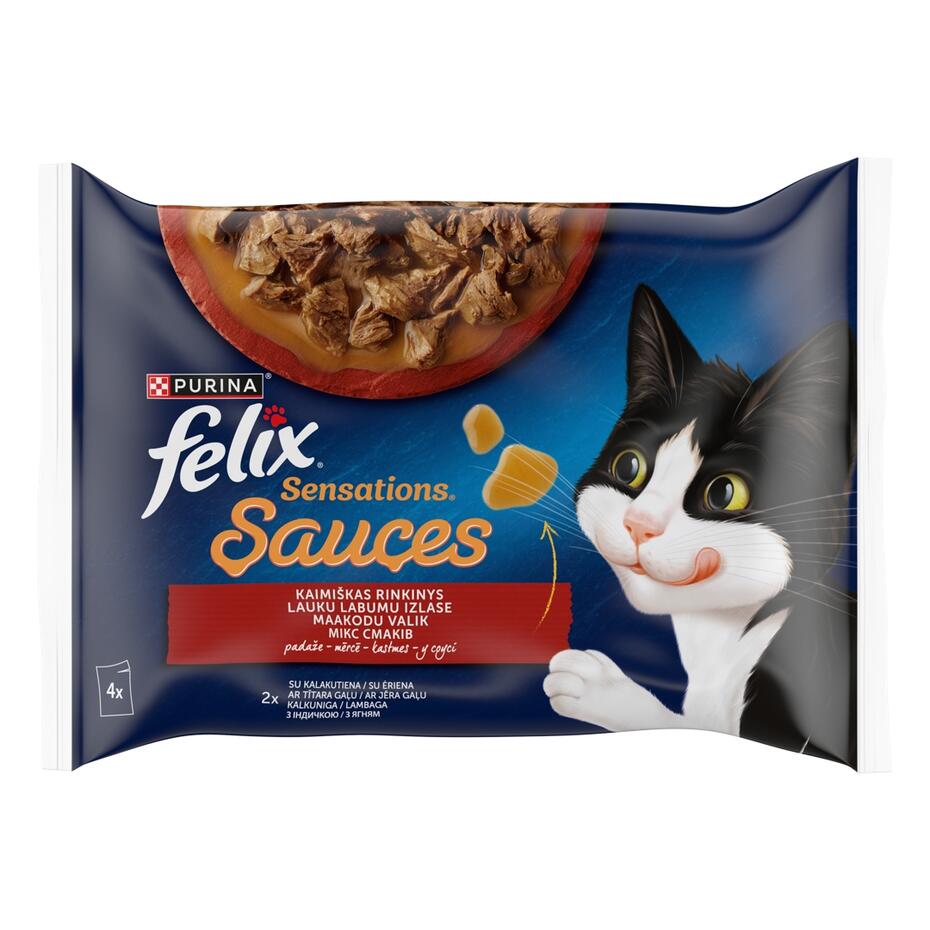 FELIX SENSATIONS täissööt täiskasvanud kassidele Maakodu valik kastmes 4x85g