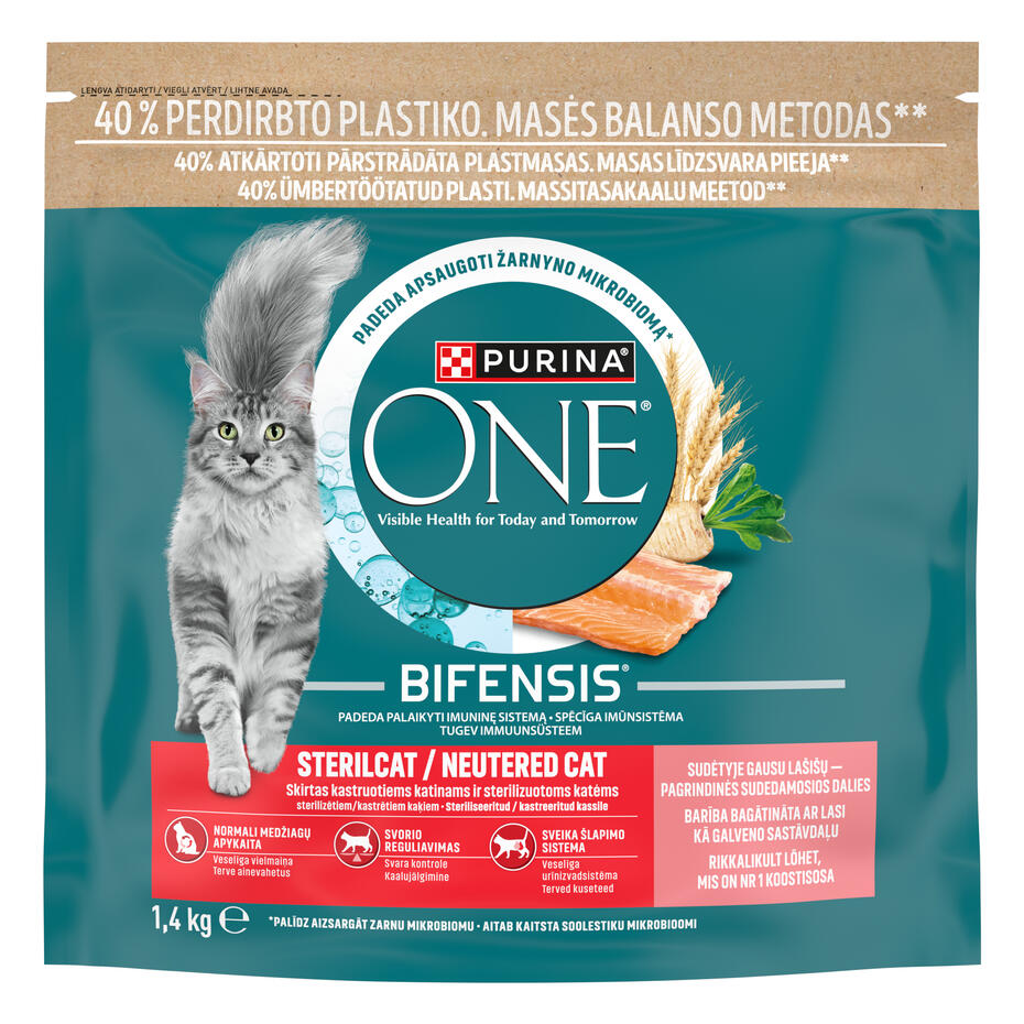 PURINA ONE® STERILCAT, rohke lõhega, kuiv kassitoit