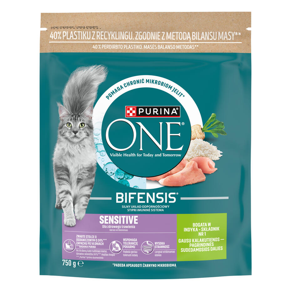 PURINA ONE® SENSITIVE, rohke kalkuni ja riisiga, kuiv kassitoit