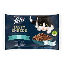 FELIX® TASTY SHREDS Kalavalik kastmes (lõhe, tuunikala), kiisueine
