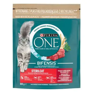 PURINA ONE® STERILCAT, rohke veisega, kuiv kassitoit