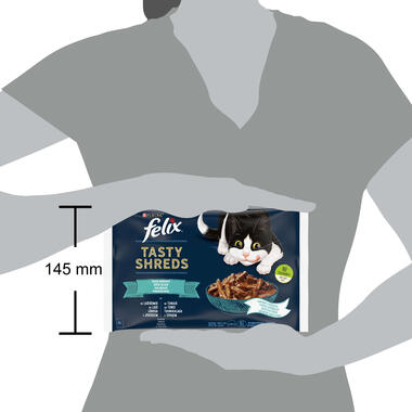 FELIX® TASTY SHREDS Kalavalik kastmes (lõhe, tuunikala), kiisueine