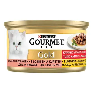 GOURMET® GOLD Tükid kiisueine kastmes lõhe ja kanaga 85g