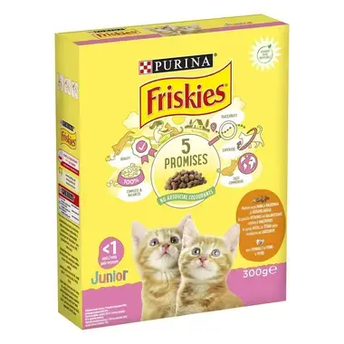 FRISKIES® JUNIOR kuiv kassitoit kana, kalkuni, köögiviljade ja piimaga 300g