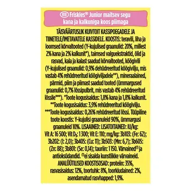 FRISKIES® JUNIOR kuiv kassitoit kana, kalkuni, köögiviljade ja piimaga 300g