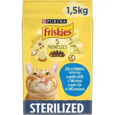 FRISKIES® STERILE kuiv kassitoit lõhe, tuunikala ja köögiviljadega 1.5kg