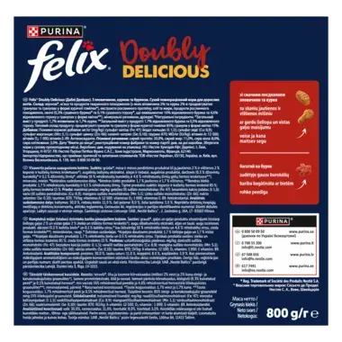Felix® Doubly Delicious, Adult, täiskasvanud kassi kuivtoit, veise ja kana maitsev segu rohke peediga, 800 g pappkarp