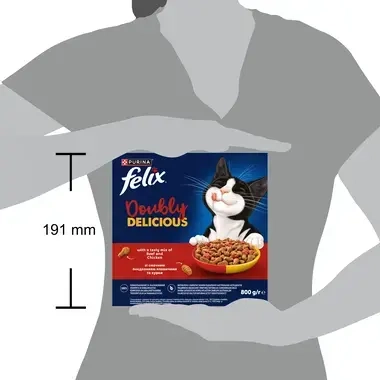 Felix® Doubly Delicious, Adult, täiskasvanud kassi kuivtoit, veise ja kana maitsev segu rohke peediga, 800 g pappkarp