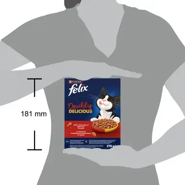 Felix® Doubly Delicious, Adult, täiskasvanud kassi kuivtoit, veise ja kana maitsev segu rohke peediga, 270 g pappkarp
