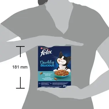 Felix® Doubly Delicious, Adult, täiskasvanud kassi kuivtoit, lõhe ja ookeanikala maitsev segu rohke peediga, 270 g pappkarp