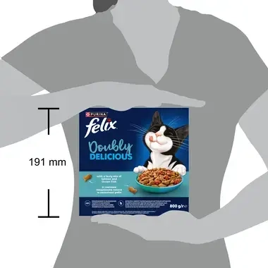 Felix® Doubly Delicious, Adult, täiskasvanud kassi kuivtoit, lõhe ja ookeanikala maitsev segu rohke peediga, 800 g pappkarp