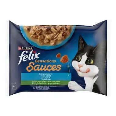 FELIX SENSATIONS täissööt täiskasvanud kassidele kalavalik kastmes  4x85g