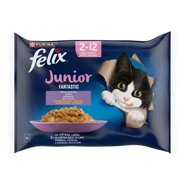 FELIX FANTASTIC JUNIOR täissööt kassipoegadele kana ja lõhega tarrendis 4x85g