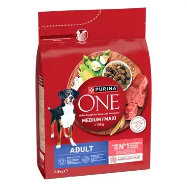 Purina ONE® Medium / Maxi > 10 kg täiskasvanud koertele, veiseliha ja riisiga