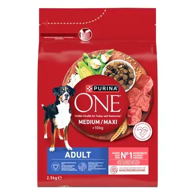 Purina ONE® Medium / Maxi > 10 kg täiskasvanud koertele, veiseliha ja riisiga