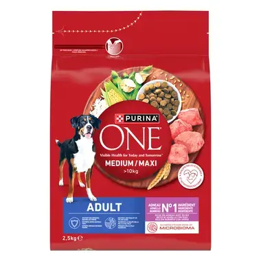 Purina ONE® Medium / Maxi > 10 kg täiskasvanud koertele, lambaliha ja riisiga