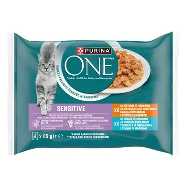 PURINA ONE® SENSITIVE, minifileed kastmes kana ja tuunikalaga, kiisueine