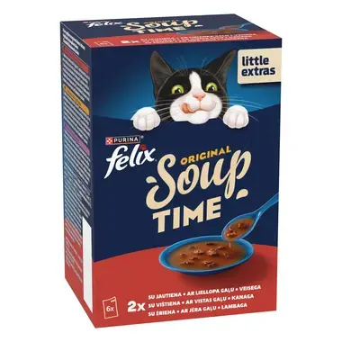 FELIX Soup Time Original täiendsööt täiskasvanud kassidele lihavalik 6x48g