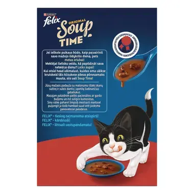 FELIX Soup Time Original täiendsööt täiskasvanud kassidele lihavalik 6x48g